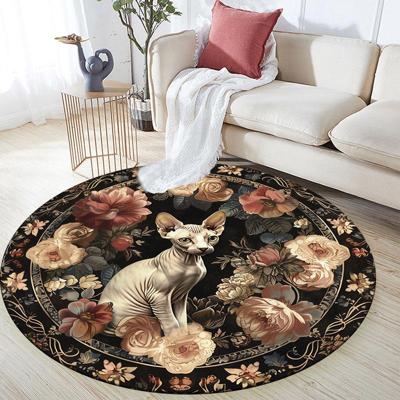 Cats pattern round rug,Carpet Rug for Living Room Bedroom Playroom ,Non-slip Floor Mat,Holiday Gifts and Birthday Gifts.