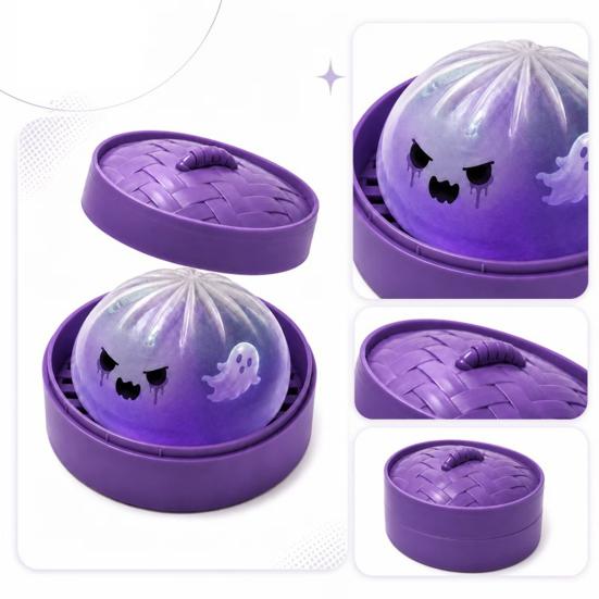 Dumpling Desktop Ornaments 1/2/3Pcs Purple Ghost Squeeze Toy Halloween Steamed Bun Desk Toy Stress Relief Clear Ball Fidget Soft