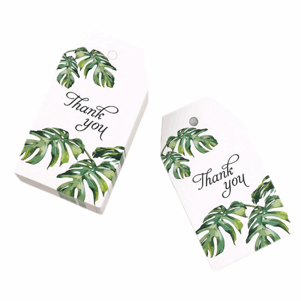 

100PCS Green Leaves Thank You Cards Paper Flower Pattern Gift Wrap Decoration Cards Wrapping Cards Green Plant Thank You Labels