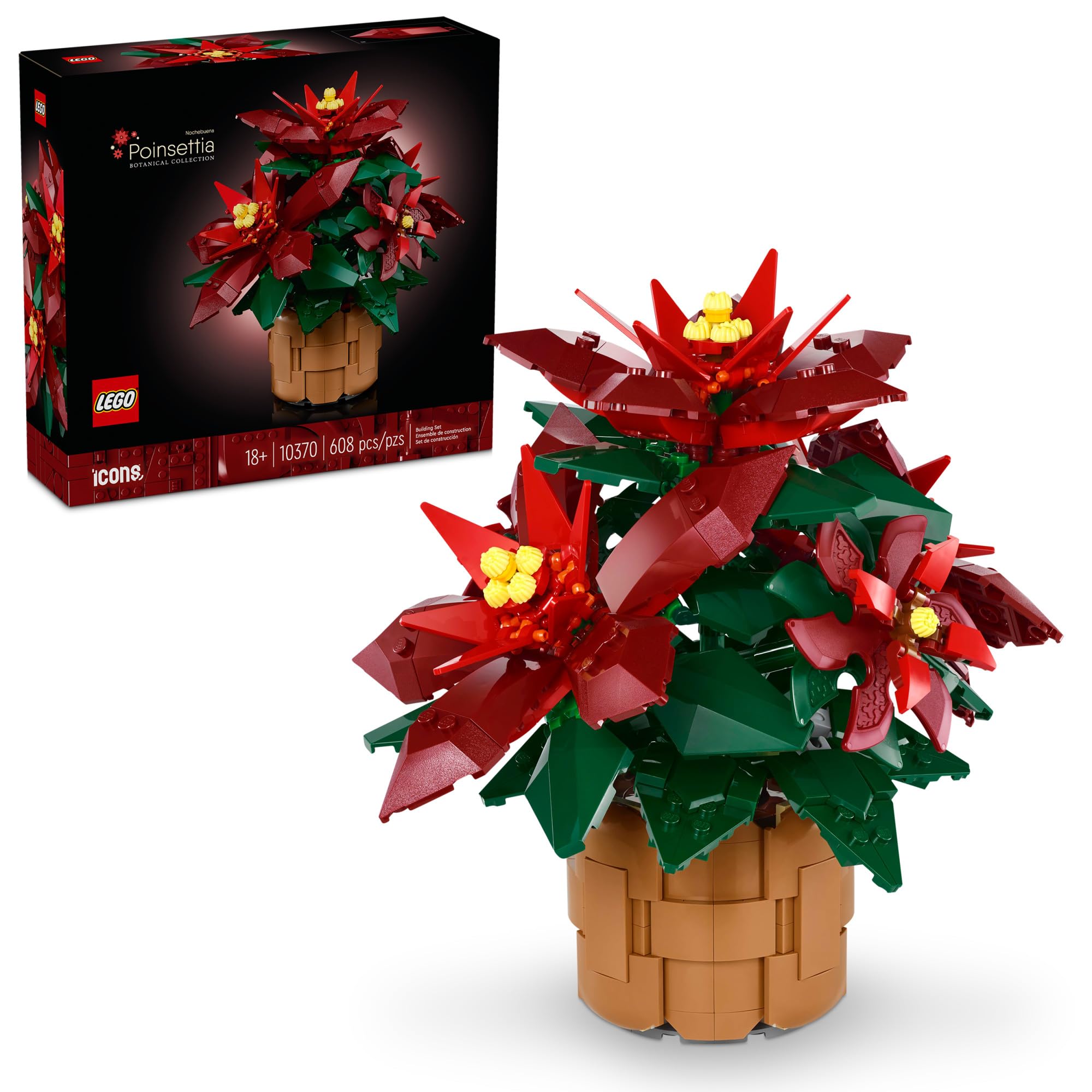 

LEGO Botanicals Poinsettia Building Set - Artificial Flower Decoration & Table Centerpiece for Adults 18+ - 10370