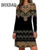 2024 Fall New Arrival Women's Dresses Ethnic Style Bohemian 3D Printing Dress Vintage Casual Loose Long-Sleeve Fashion Clothing