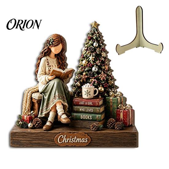 Wooden Holiday Wall Art Christmas Table Sign, 2D Flat Santa Claus/Snowman Reading Desktop Ornament Winter Party Decorations with Stand, Tabletop