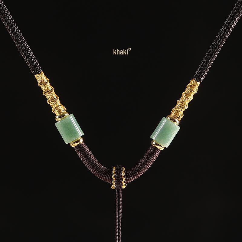 Hand-Woven Black Jadeite Gold Pendant Rope for Men & Women