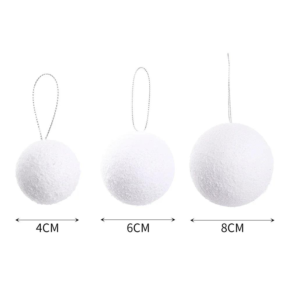 12/6Pcs White Christmas Ball Round Foam Balls Xmas Tree Hanging Ornaments Home Wedding Party Festival Decoration Globe Supplies