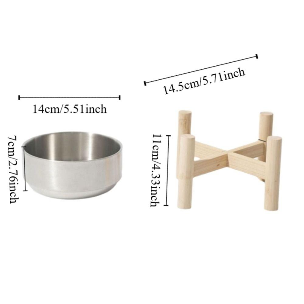 Wooden Stand Stainless Steel Dog Bowl Tilt-proof Rust-proof Cat Food Bowl Elevated Double Layer Pet Feeding Bowl Pet Supplies