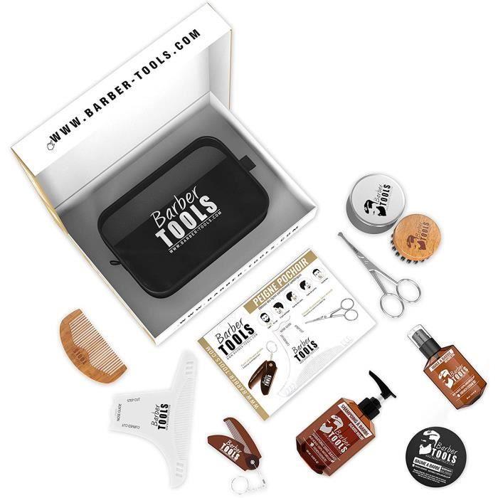 Kit d'entretien pour barbe - BARBER TOOLS - Coffret complet - 9 produits - Fabrication française - Sans parabène