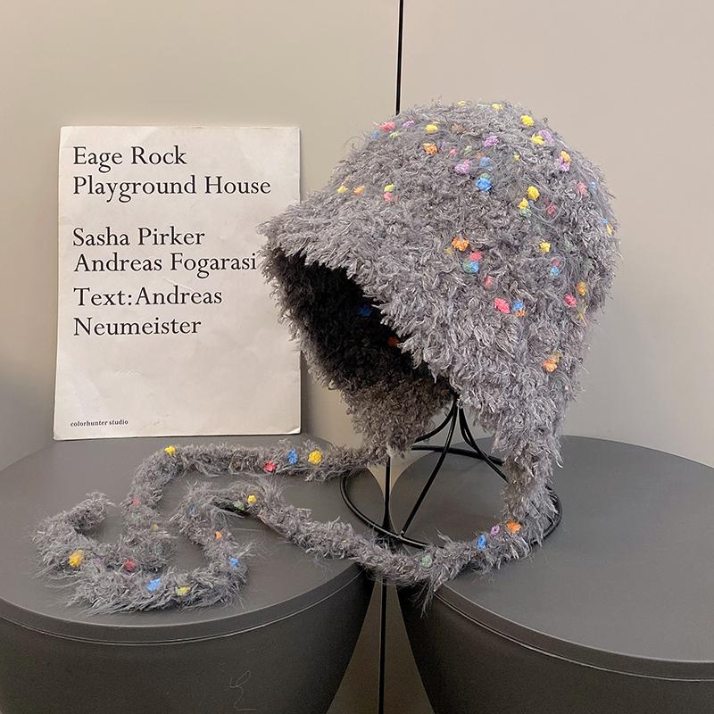 Lace Lace Bucket Hat Autumn and Winter Warm Knitted Pot Hat Versatile Face Small Sweet Wool Hat Women