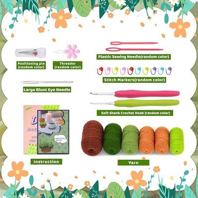 Plant Crochet Coaster Kit DIY Crafting Set Plant Pot Knitting Set For Adults Teens DIY Enthusiasts Group Activity Craft Lovers