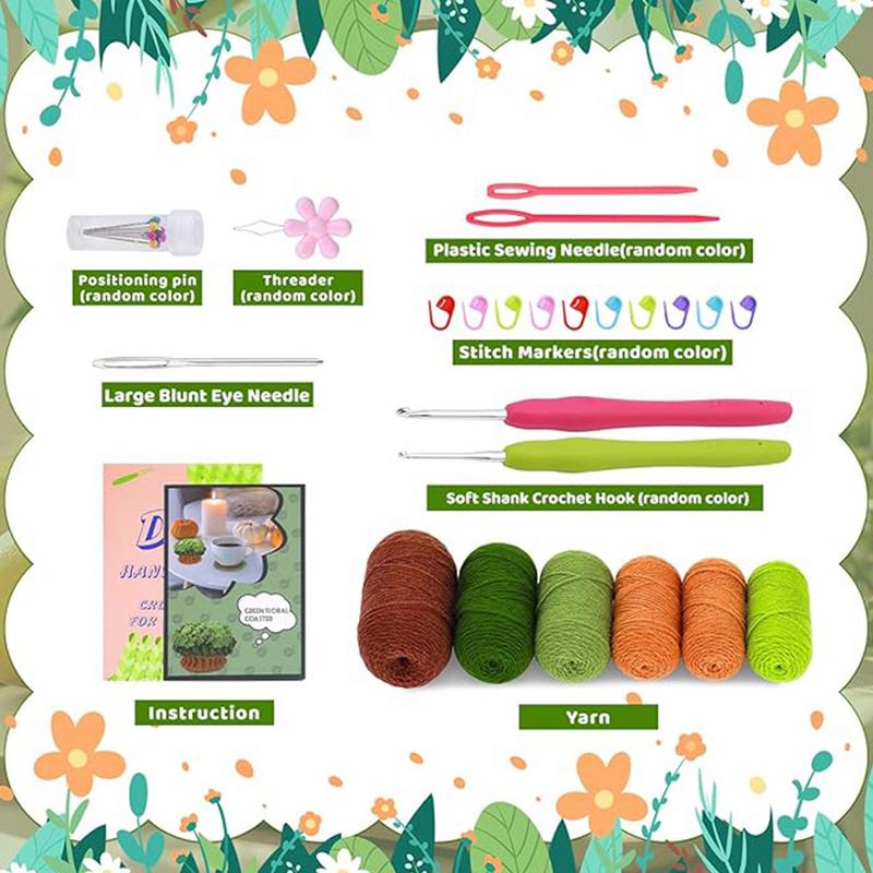 Plant Crochet Coaster Kit DIY Crafting Set Plant Pot Knitting Set For Adults Teens DIY Enthusiasts Group Activity Craft Lovers