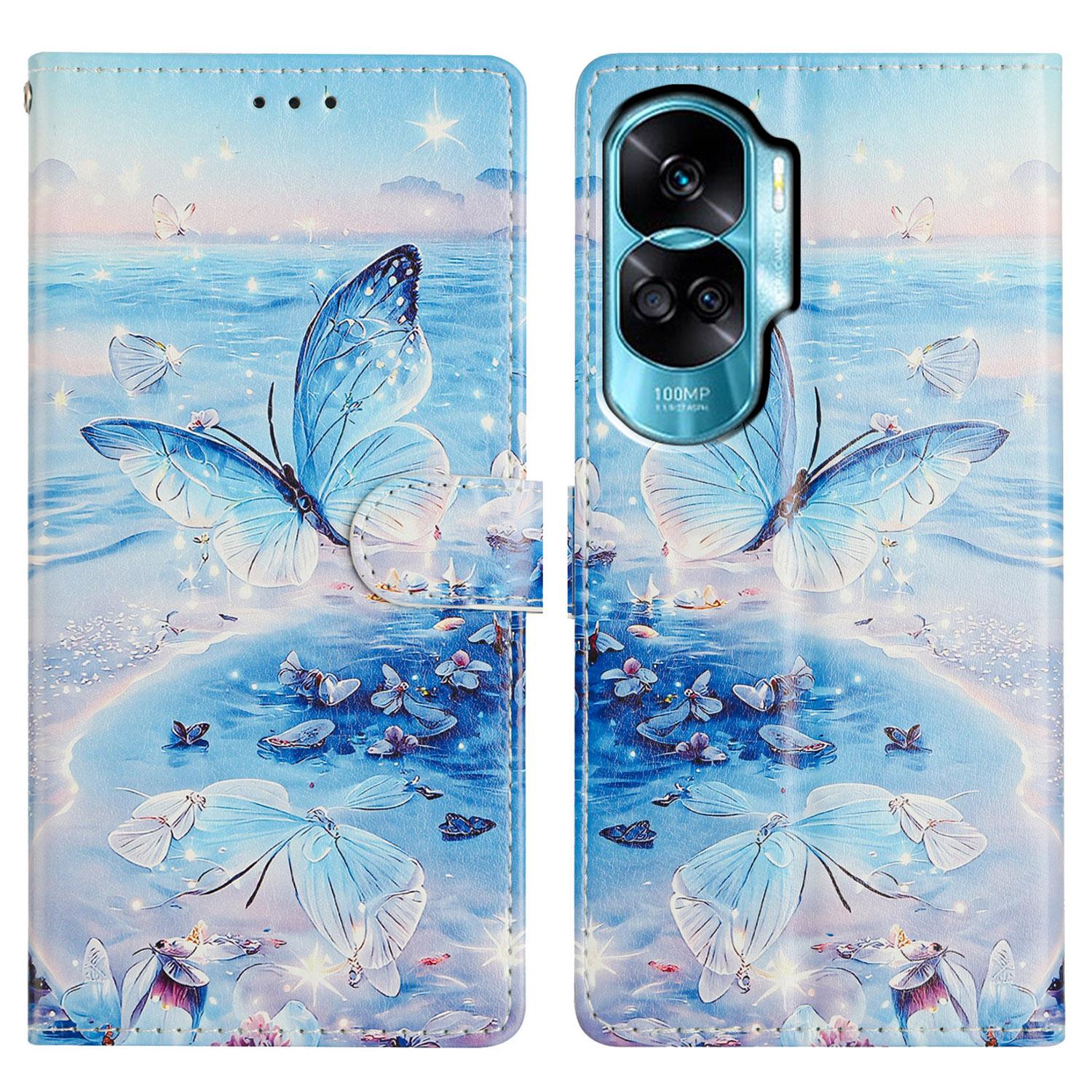 

For Honor 90 Lite 5G Case PU Leather Wallet Phone Cover with Stand Pattern Painted Ocean Butterfly