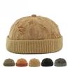 Unisex Distressed Brimless Cap Vintage Knitted Docker Hat Autumn Winter Warm Ripped Skull Cap Streetwear Miki Hat Reversible