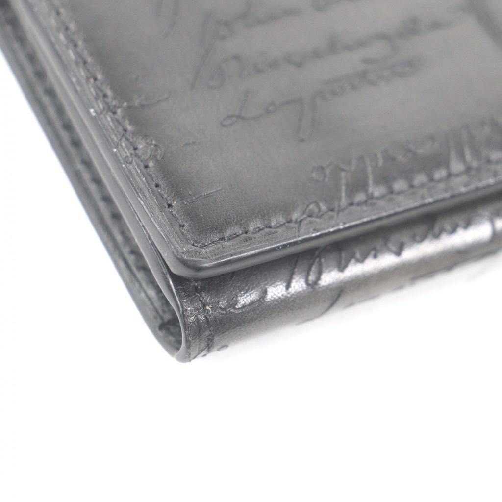Excellent BERLUTI Card Case Inbuia Calligraphy script black leather mens Used