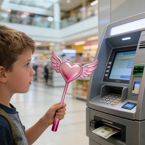 Credit Card Wand 3D Printed Tap to Pay Wand Heart with Wings Wand Contactless Payment Card Holder Gift for Kids