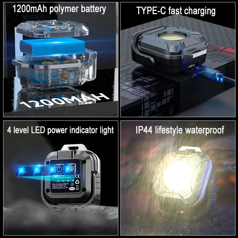 Lanternă de buzunar COB, reîncărcabilă prin USB, cu 6 moduri, super luminoasă, mini lanternă portabilă de lucru cu magnet, camping în aer liber