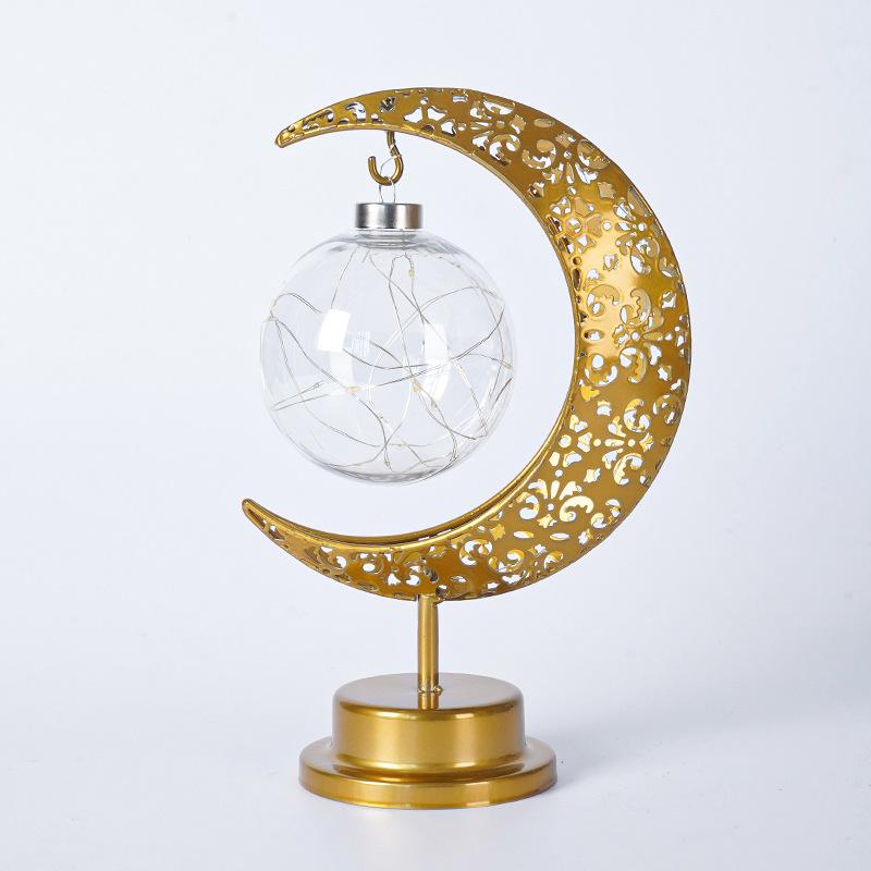 Golden Moon Star Night Light Muslim Ramanda Festival Decoration Table Lamp for Holiday Christamas Atmosphere Styling Lighting