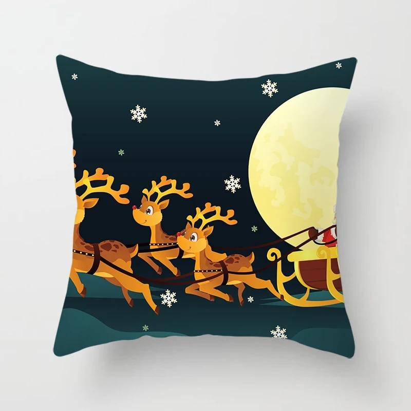 

Рождественская наволочка с изображением лося, зимняя снежная сцена, наволочка с принтом Санта-Клауса, наволочка для гостиной, дивана, Рождественское украшение для дома 40x40cm