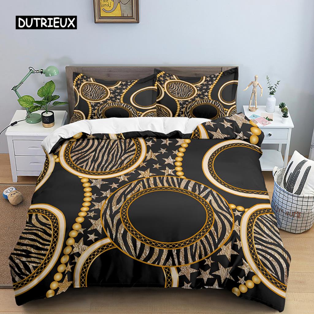Gold Chain Printed Duvet Cover Set Twin 2/3 Pcs Luxury Bedding Set King Queen Size Quilt Cover Microfiber Nordic Comforter Cover