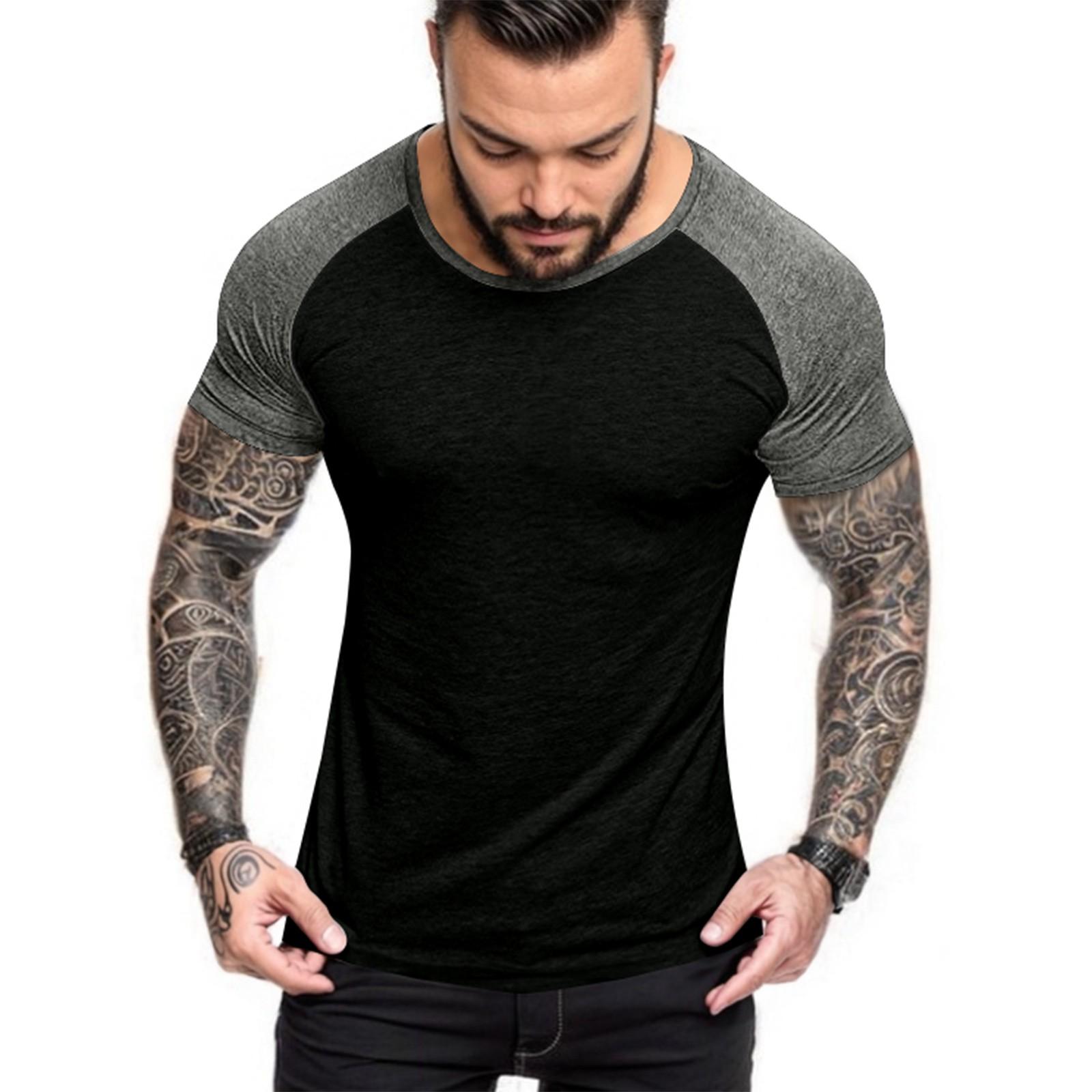 

Men s Casual Sports Color Matching T-shirt Thin Slim Fashion T-shirt S Темно-синій