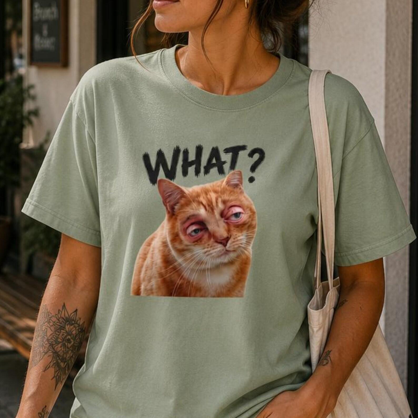 What? Cat Shirt | Funny Orange Cat Meme Tee XL