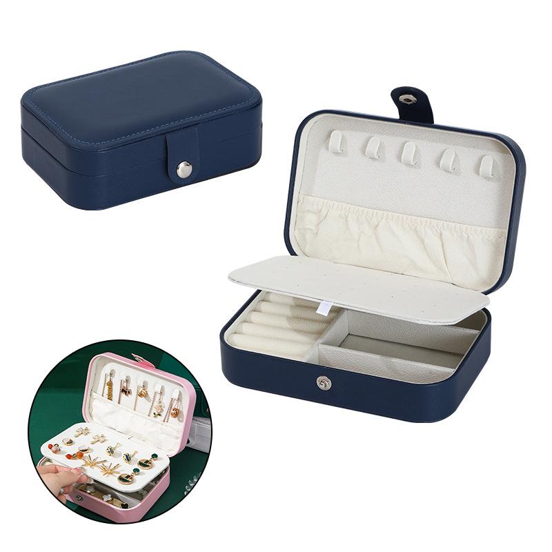 

PU Leather Travel Jewelry Organizer Box Portable Mini Case For Earrings Rings Necklaces Women Girls Display Storage Holder темно-синий