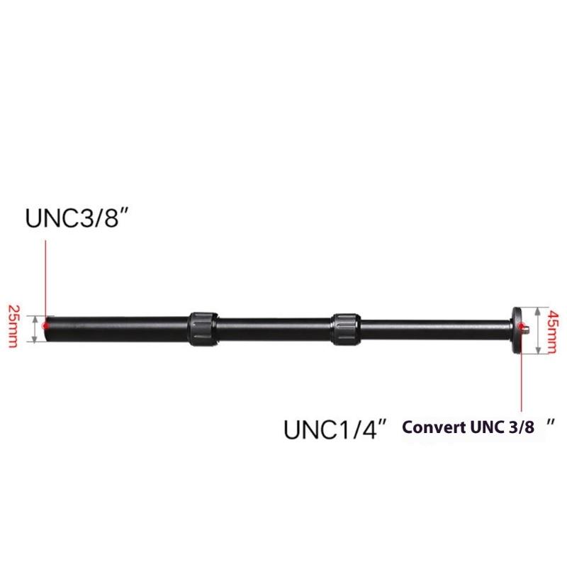 Telescoping Aluminum Center Column With 3 Adjustable Sections For Camera Mounts 1/4" 3/8" Compatibility