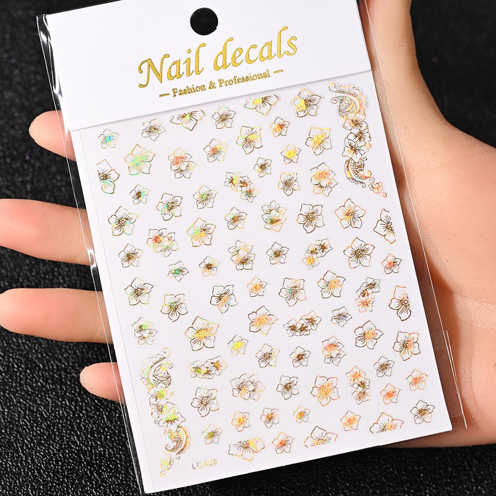 Best-Selling Japanese Aesthetic Laser Silver Heart Nail Stickers - Plant-Inspired Nail Art