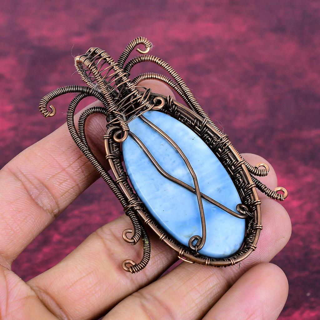 Owyhee Blue Opal Pendant Handmade Pendant Copper Wire Wrapped Gemstone Jewelry