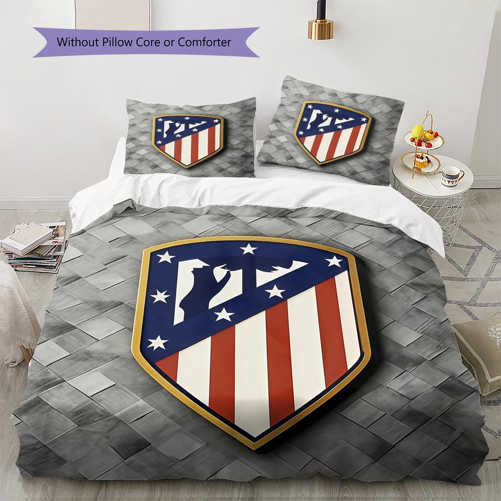 Atlético Madrid Bettwäsche Bettdecke Set Bettbezug Kissenbezug Heimdekoration Geburtstagsgeschenk (1 Bettbezug + 2 Kissenbezüge, ohne Füllung)
