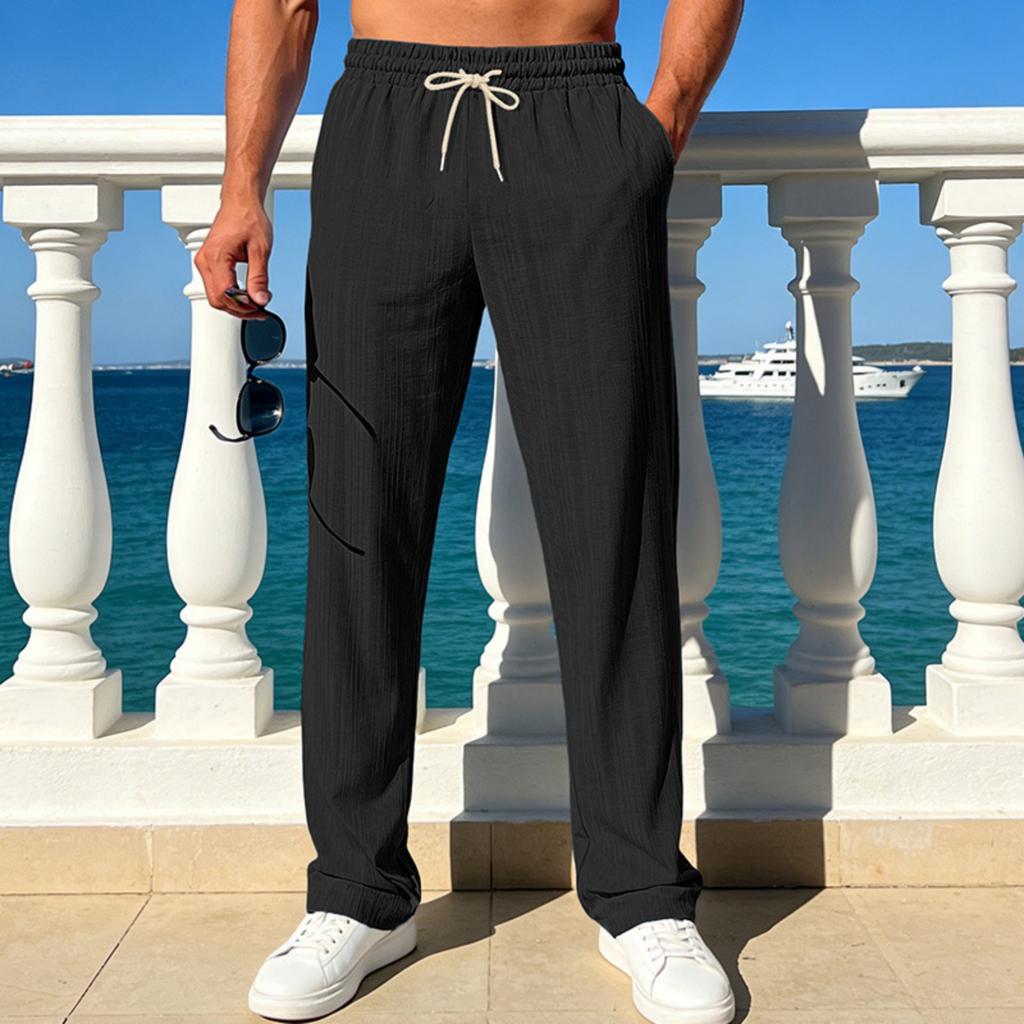 Men's Loose And Breathable Spring And Imitation Linen Slub Beach Casual Sports Straight-cut Trousers