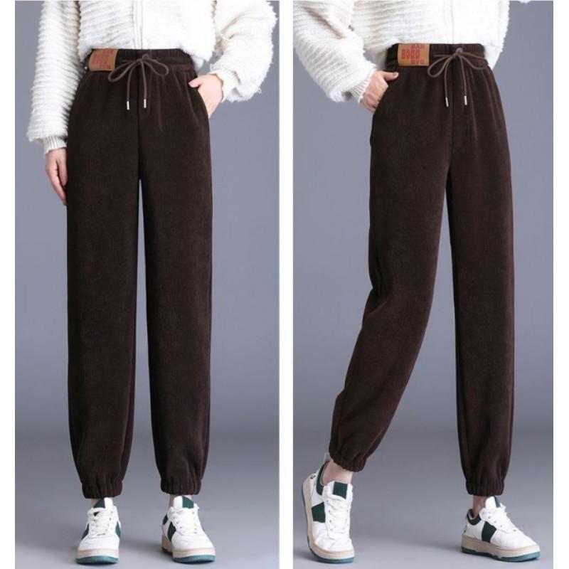 Pantalon Chaud Rembourré et Épais pour Femme Automne Hiver Pantalon Droit Décontracté à Cordon de Serrage pour Femme