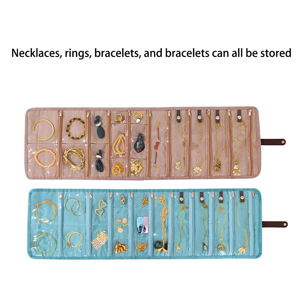Samt Schmuckaufbewahrungstasche, mehrschichtige Ohrring-Halsketten-Aufbewahrungstasche, tragbare und aufrollbare Reise-Accessoire-Organisationstasche