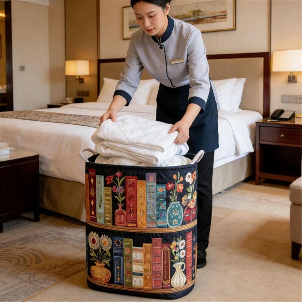 With Handle Fabric Floral Storage Bag Large Capcity Clothes Toy Organizer Quilted Laundry Basket