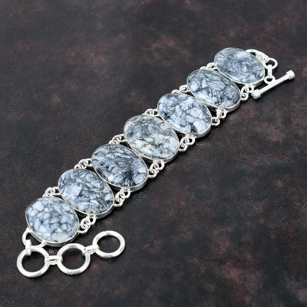 Pinolith Jasper Gemstone Bracelet Handmade Bracelet 925 Sterling Silver Bracelet Adjustable Chain Bracelet Anniversary Gift Designer Jewelry