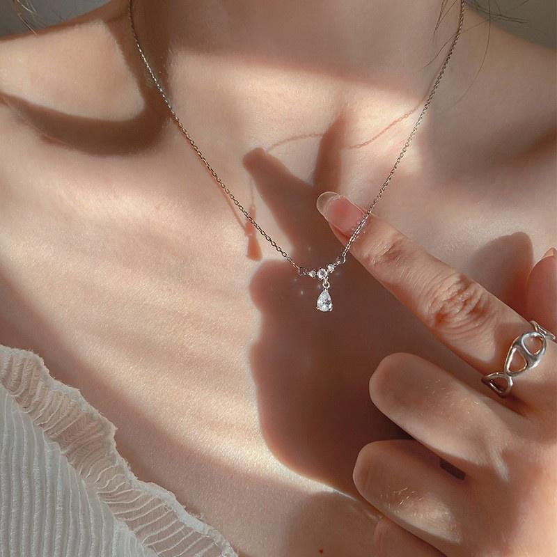 iF ME Colier simplu de cristal Colier cu pandantiv inimă pentru femei Lanț de argint Choker Accesorii pentru bijuterii