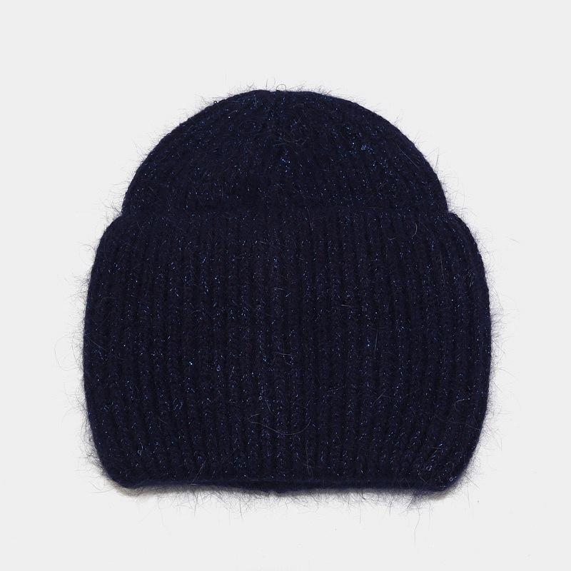 

Осенне-зимняя шерстяная шапка с пайетками, женская шапка из ангоры и кроличьего пуха, теплая вязаная шапка, уличная шапка для защиты от холода и ушей, модная average size тёмно-синий