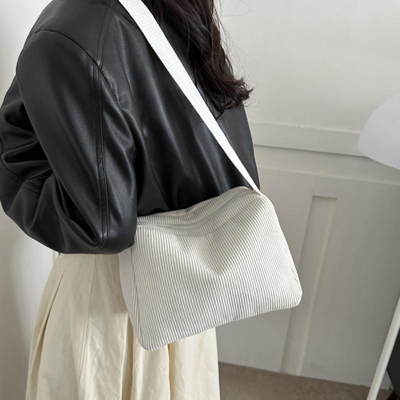 Solid Color Corduroy Shoulder Bag All-match Zipper Handbag Versatile Carry On Crossbody Bag