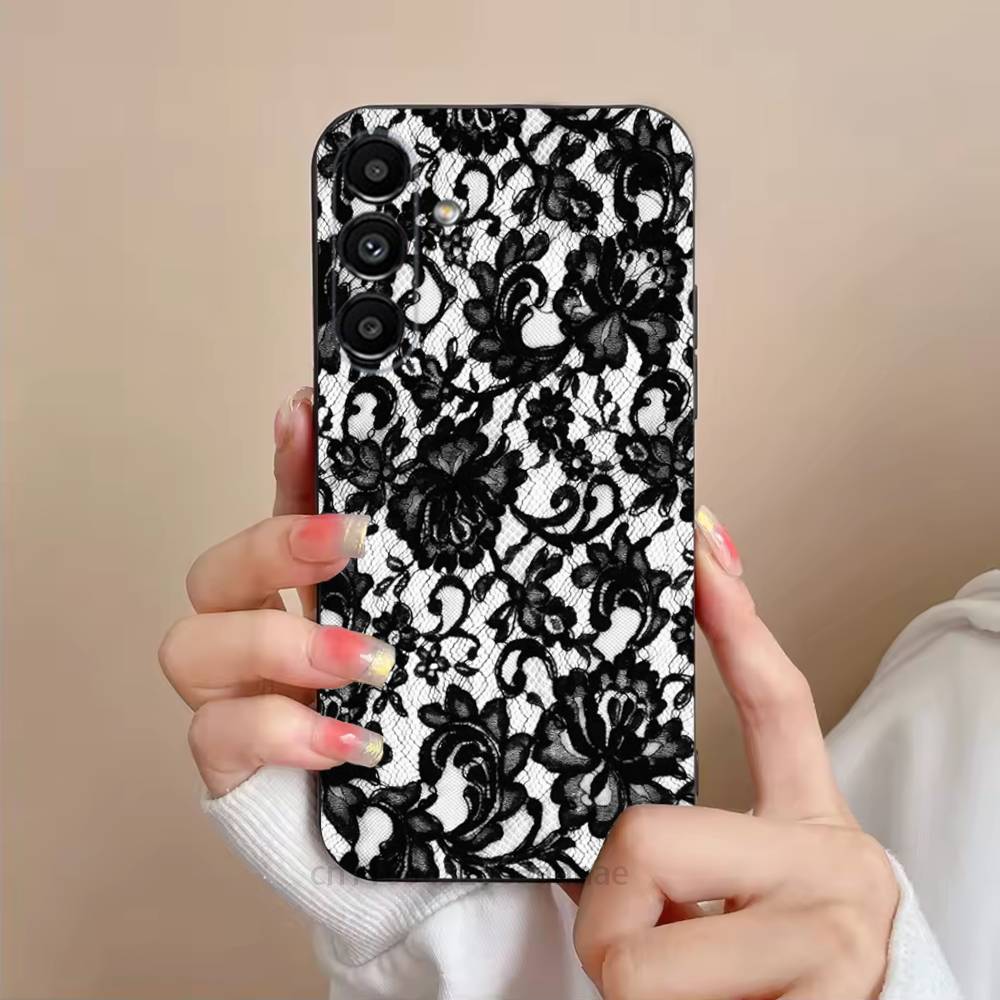 Black Lace Print New Hot Phone Case For Samsung Galaxy S21 22 23 24 S25 Ultra PlusS20 FE S10 Plus  Cover Funda