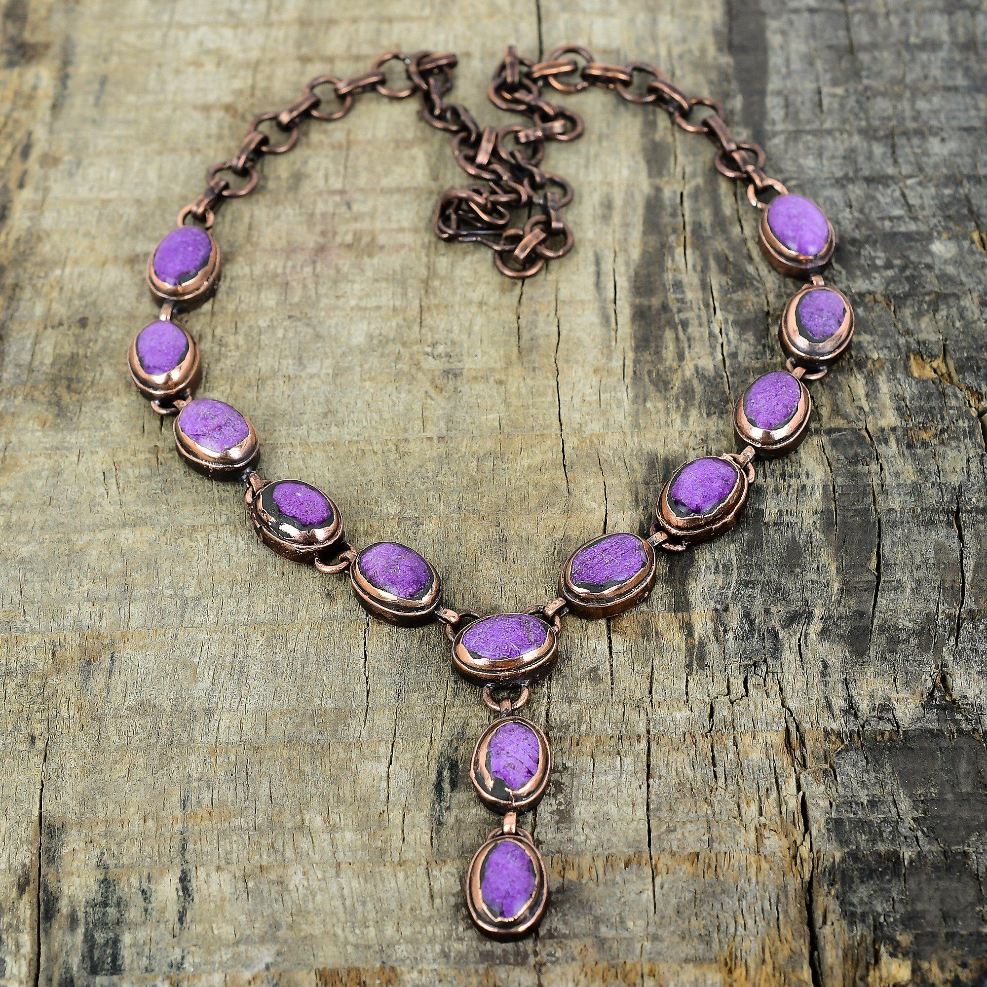 

Ожерелье из пурпурита, гальванопластика, медь, регулируемая цепочка, украшения ручной работы, ожерелье с драгоценным камнем, гальванопластические украшения, подарки на помолвку Adjustable