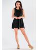 Cotton Jersey A-line Mini Dress with Short Sleeves, Black XL