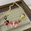 Butterfly Insect Pendant Necklace Metal Chain Rhinestone Choker Vintage Enamel Necklace  Women
