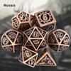 7-teiliges Kupferrad-Getriebe-Metallwürfel-Set aus hohlem polyedrischem Metall, geeignet für Rollenspiele, RPG-Brettspiele, Kartenspiele