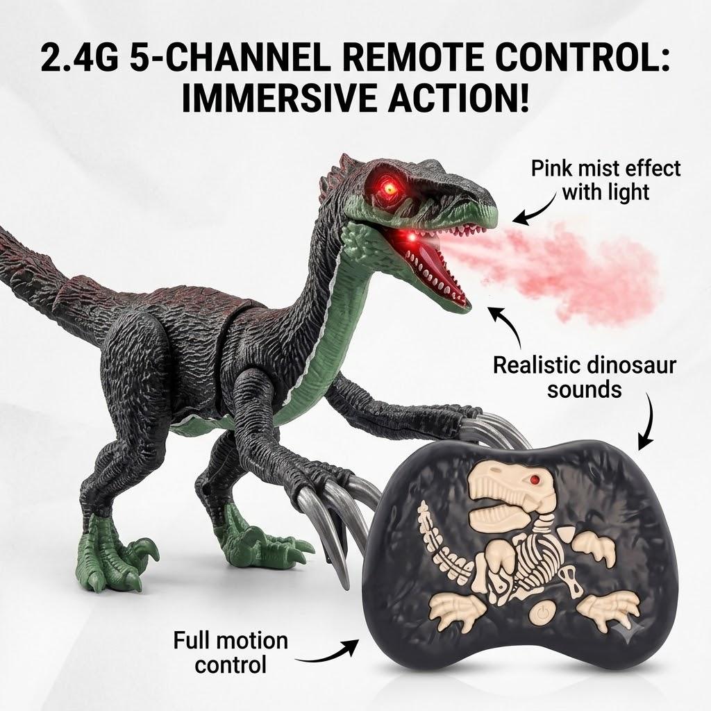2.4GHZ Remote Control Dinosaur Toys Walking Therizinosaurus RC Dinosaur Toy with Mist Spray/Light for Gift