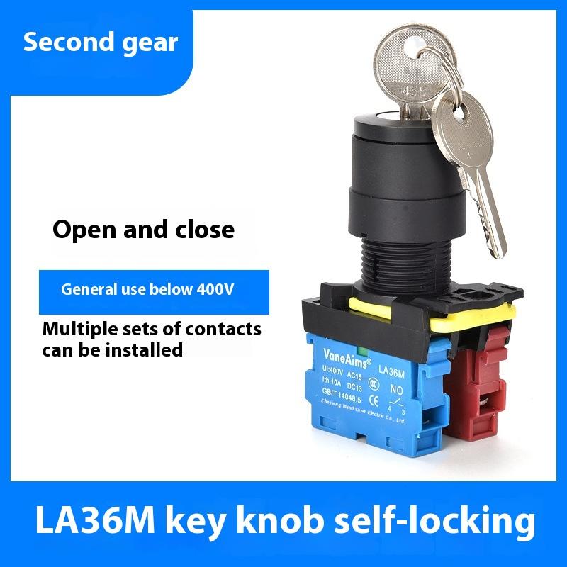 1 Set 12V 220V 10A 2/3 Position 1/2No 1/2Nc On Off Knob Button Rotary Switch Selector With Keys 22Mm La36M Key Switch