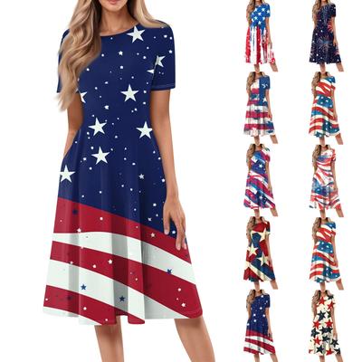 Women's Loose Casual And Fashionable Round Neck Short Sleeved Printed Mid Length Dress