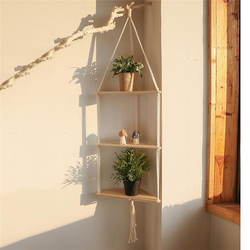 Floating Triangle Shelves Wood Stand Boho Home Decor Corner Shelf LivingRoom Bedroom Wall Hanging Decoration Shelf Display Stand
