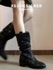 Autumn and Winter New Wasteland Boots Maillard Retro Stacking Boots Female Knight Boots Western Cowboy Boots Medium Boots