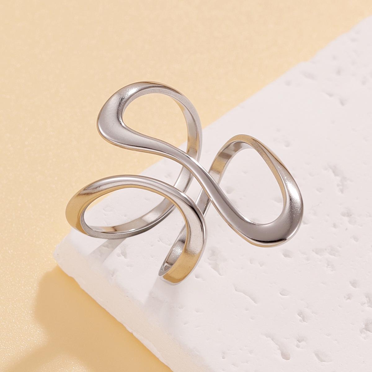 European & American Fashion Geometric Hollow Streamlined Stainless Steel Open Ring