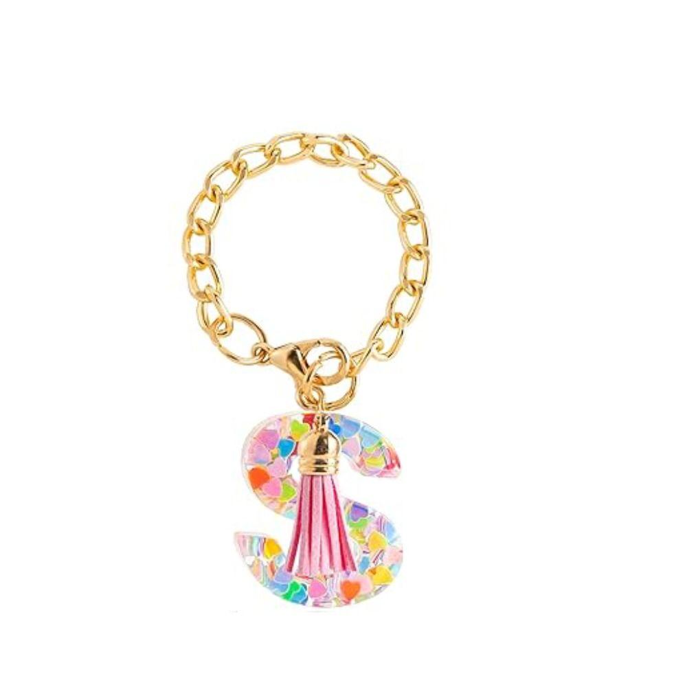 Cute Bottle Chain Letter Charm Accessories Tassel Charm Colorful Heart Initial Keychain Decor Pink Handle Charm for Cup