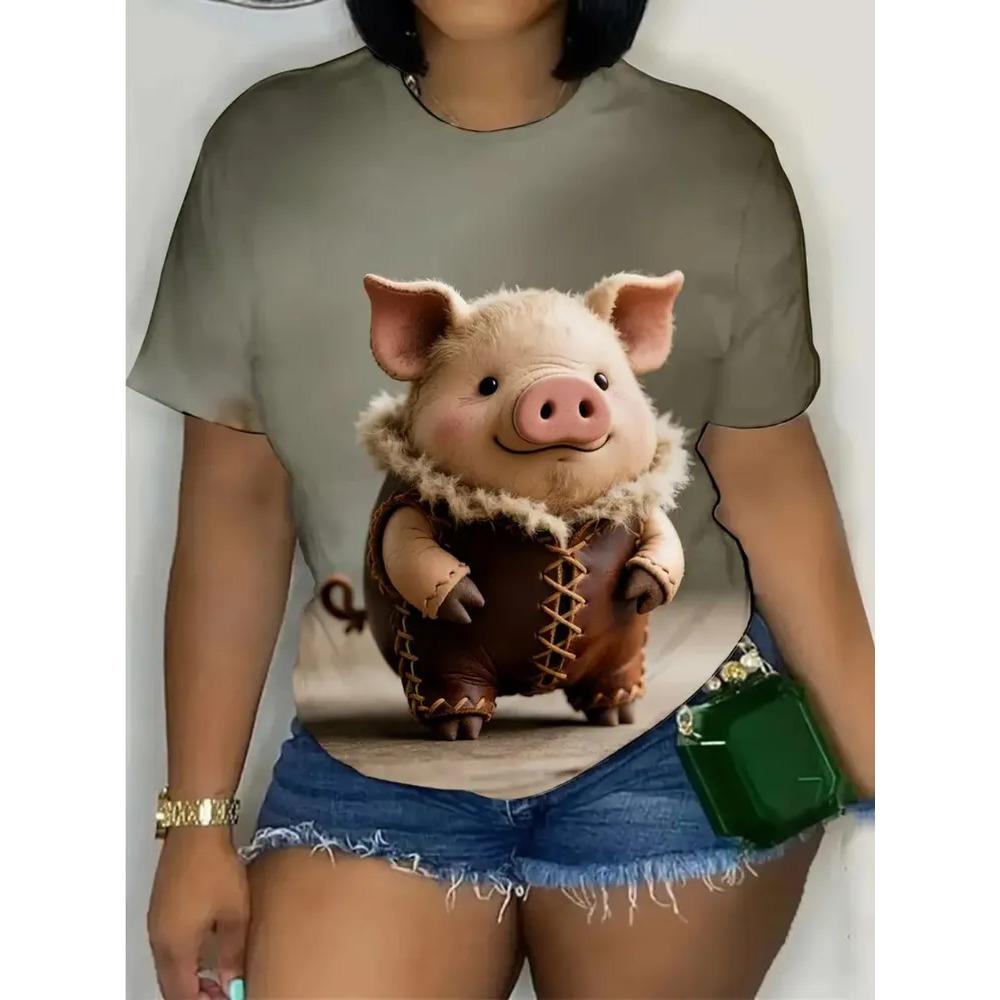 Sommer Damen T-Shirt Kreativ Lustig 3D Gedrucktes Kurzarm T-Shirt Modisch Bequem Weich Atmungsaktiv Groß Locker T-Shirt