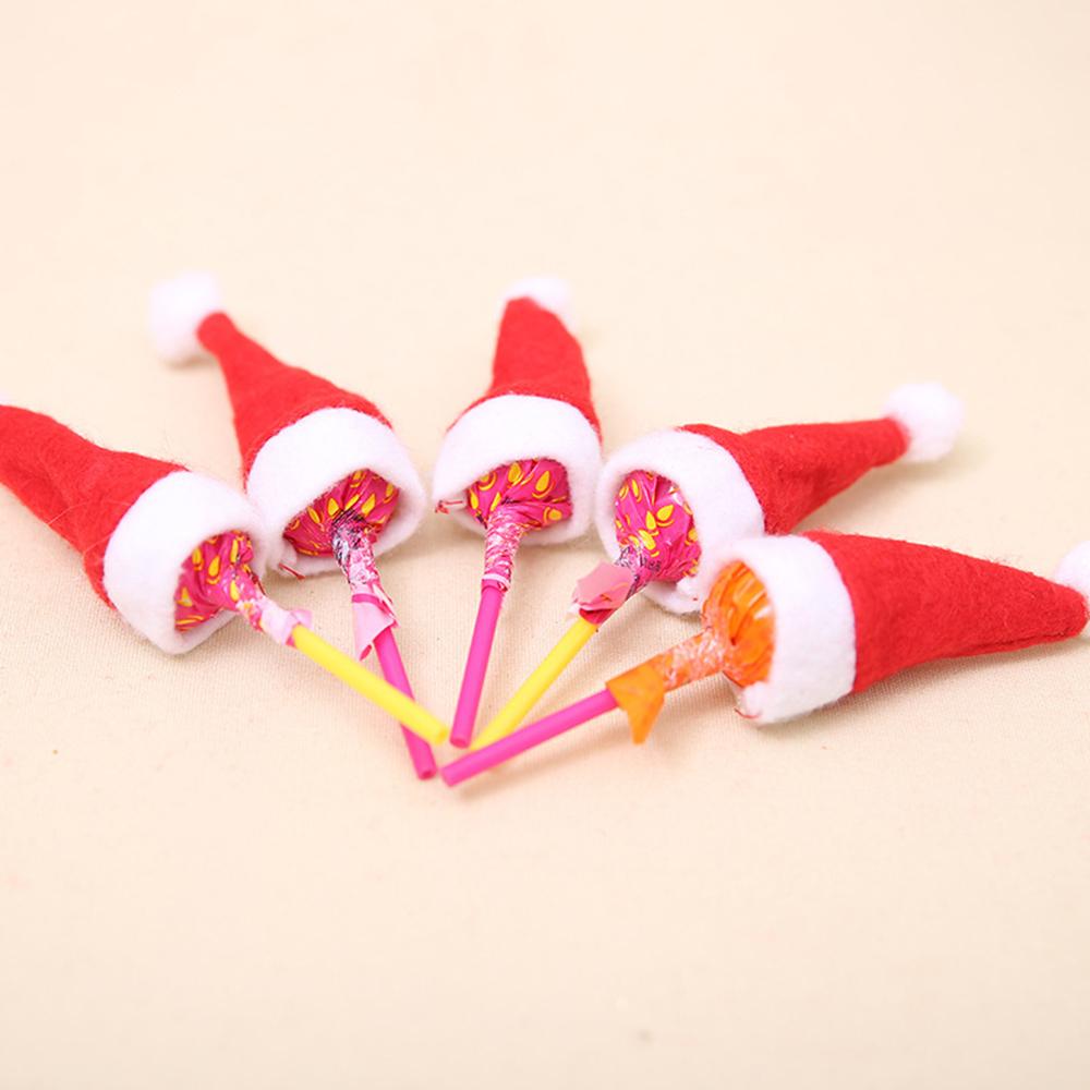 10 st Jul Lollipop Hatt Dekoration Mini Julhatt för Lollipop Godis Omslag Prydnad Xmax Barn Gåva Juldekoration
